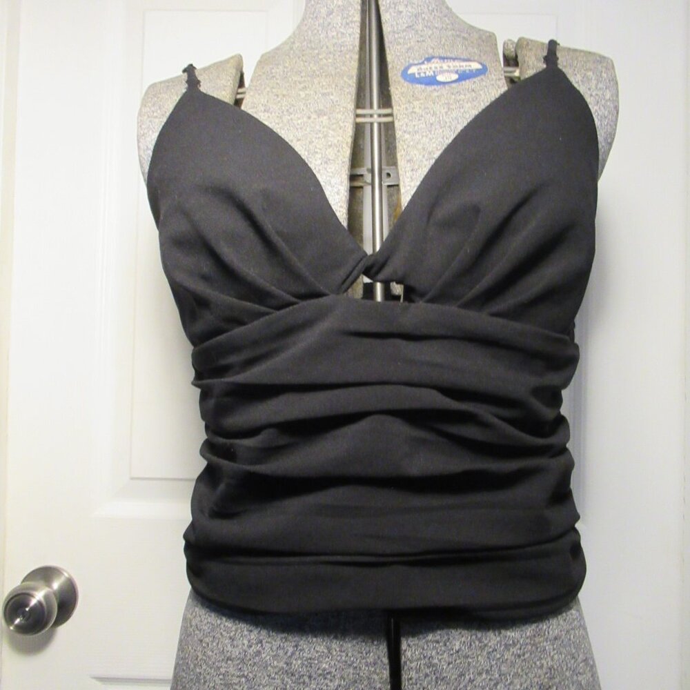 Zara Ruched Keyhole Crop Top Adjustable Spaghetti Strap Tank Cami Black Medium